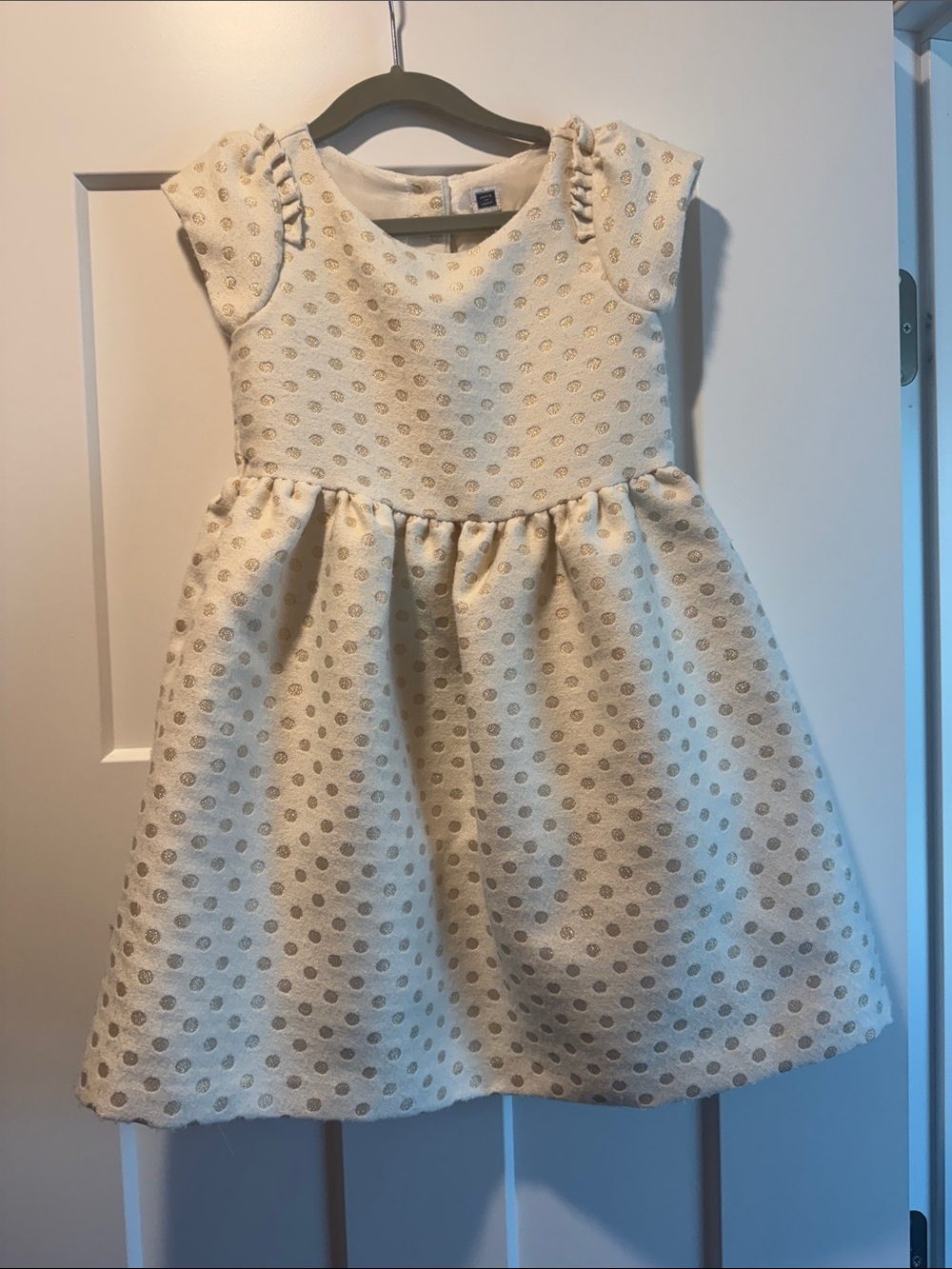 Janie and Jack Cream Dress with Gold Dots